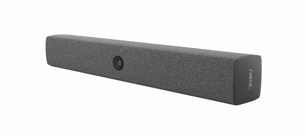 Gray Neat Bar video conferencing device.